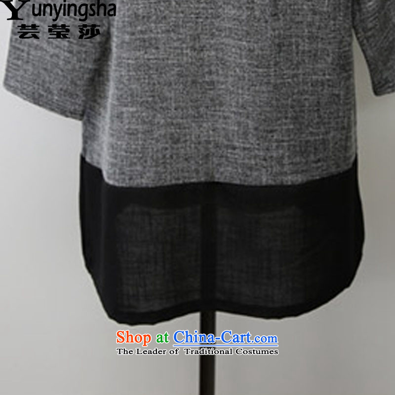 Yun-ying sa 2015 Autumn replacing the new Korean large female thick MM cotton linen dresses long-sleeved stitching D9495 XXL, gray to female Ying sa shopping on the Internet has been pressed.