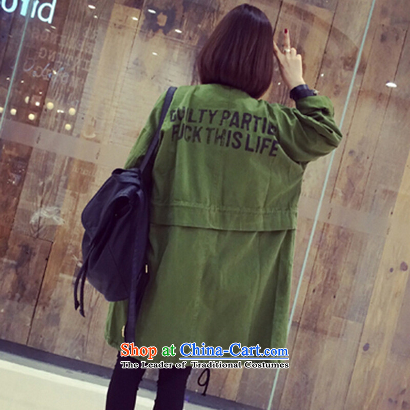 Elisabeth wa concluded card to increase the number of female clothes 200 catties thick girls' Graphics thin, thick sister autumn extra load female Winter Jackets Korean version of large numbers of female windbreaker Army Green 5XL suitable for 175 to 200