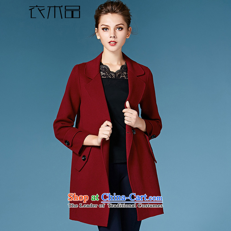 Yi Art 2015 autumn and winter new two-sided cashmere overcoat female hair? jacket 158089 wine red mana products has been pressed, L, Yi shopping on the Internet