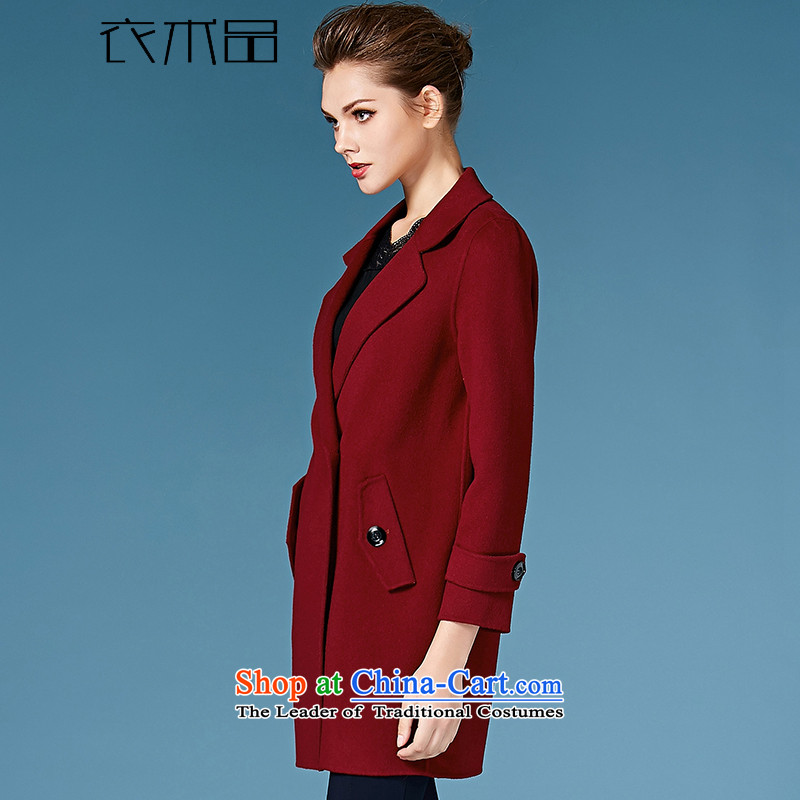 Yi Art 2015 autumn and winter new two-sided cashmere overcoat female hair? jacket 158089 wine red mana products has been pressed, L, Yi shopping on the Internet