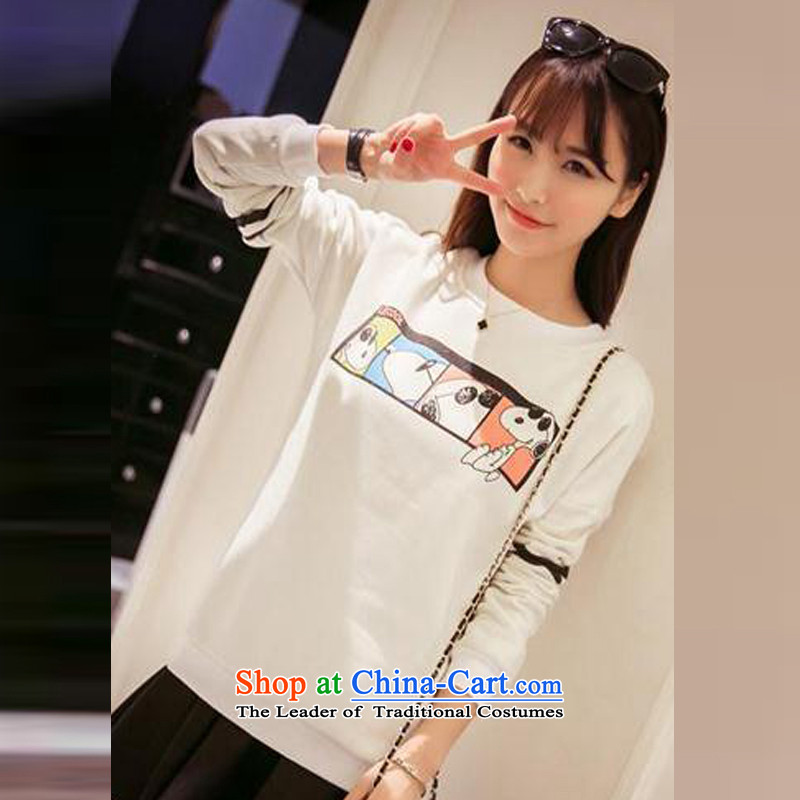 Create the  2015 autumn billion new Korean version of large numbers of female graphics thin wild card through long-sleeved T-shirt stamp forming the neck shirt GT8905 two individuals M gymnastics billion shopping on the Internet has been pressed.
