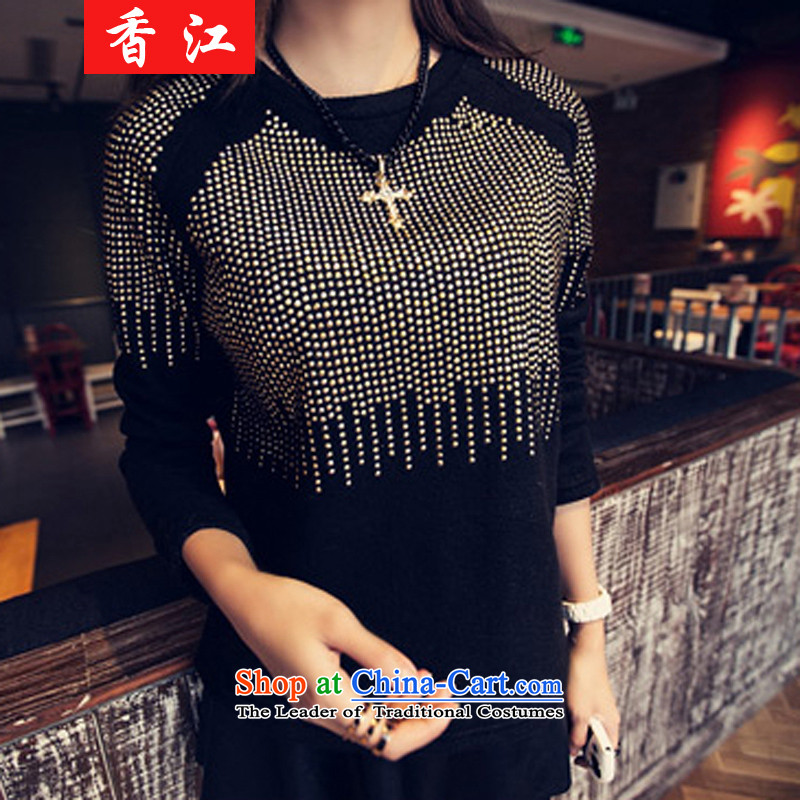 Xiang Jiang to intensify the 2015 autumn and winter new larger women forming the liberal shirt sister thick?200 catties diamond long-sleeved T-shirt,?black large 5XL Code 5197