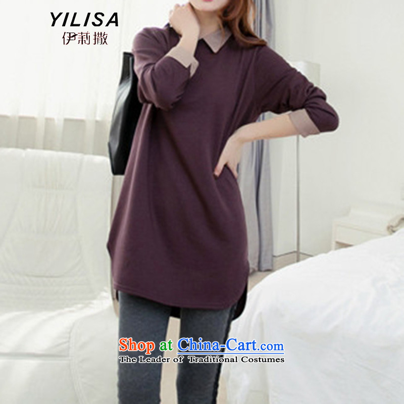 Elizabeth to sub-XL autumn boxed long-sleeved dolls, forming the basis for a solid color shirt 2015 new autumn and winter Korean women xlarge thick mm loose in long-line T-shirt purple XXL recommendations 140-165, Elizabeth YILISA (sub-) , , , shopping on the Internet