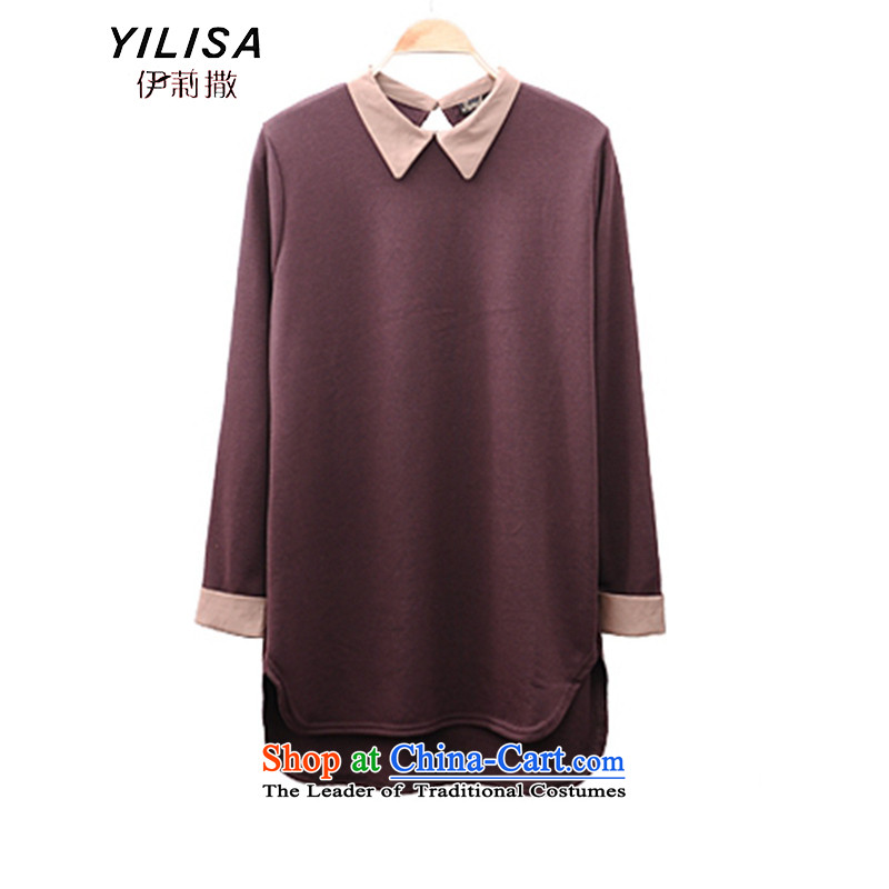 Elizabeth to sub-XL autumn boxed long-sleeved dolls, forming the basis for a solid color shirt 2015 new autumn and winter Korean women xlarge thick mm loose in long-line T-shirt purple XXL recommendations 140-165, Elizabeth YILISA (sub-) , , , shopping on the Internet