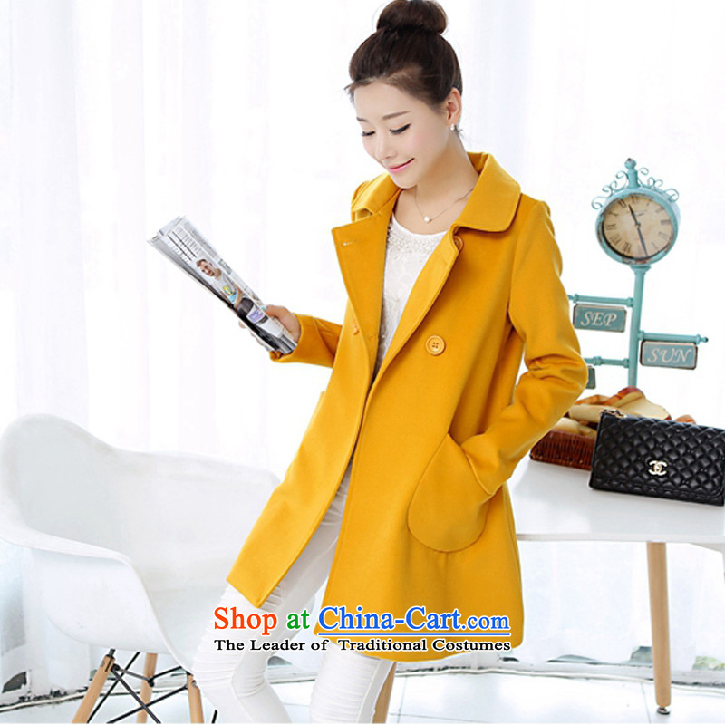 The various big Ying Female dress code 2015 autumn and winter new Korean version long lapel a wool coat jacket coat female YM19# gross? XXXXL(180-200), YING YUN , , , Yellow shopping on the Internet