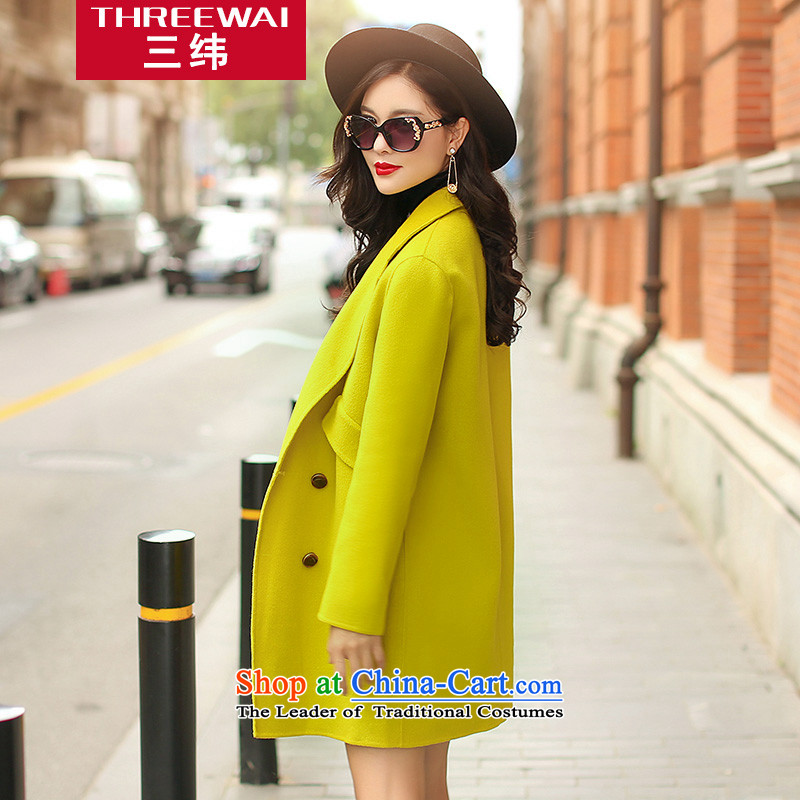 Three courses 2015 autumn and winter new ultra high-end plain manual two-sided wool a wool coat gross? female Sau San video thin coat of pure colors in the cashmere long woolen coat Qiu Xiang Green , L, three courses (threewai) , , , shopping on the Inter