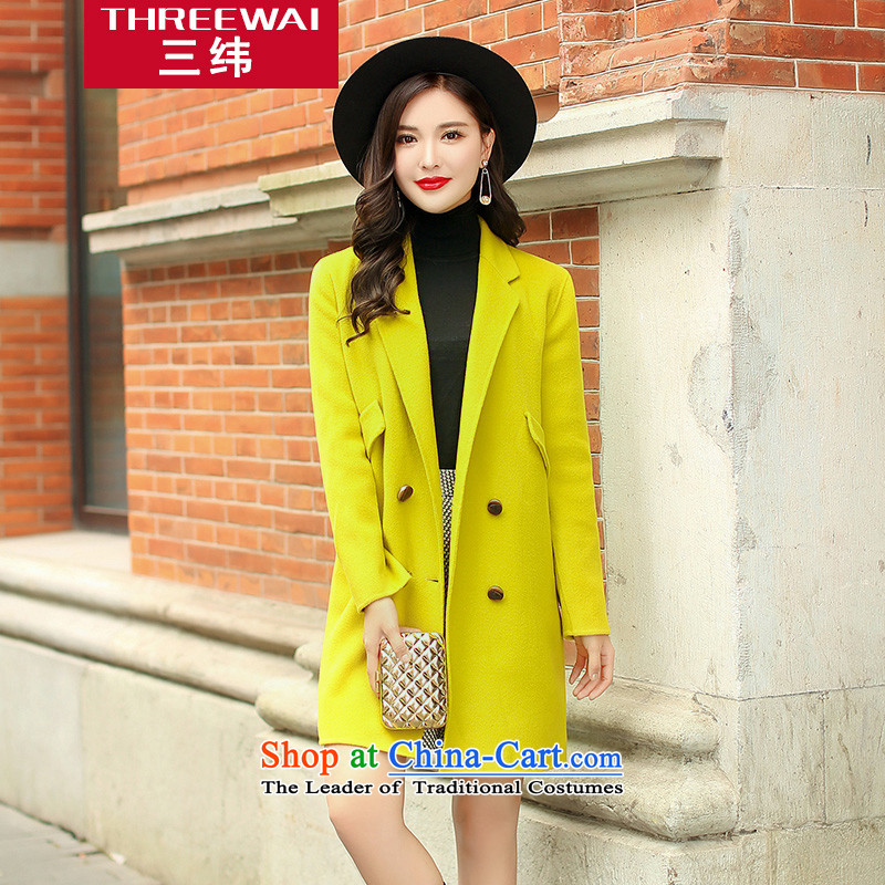Three courses 2015 autumn and winter new ultra high-end plain manual two-sided wool a wool coat gross? female Sau San video thin coat of pure colors in the cashmere long woolen coat Qiu Xiang Green , L, three courses (threewai) , , , shopping on the Inter
