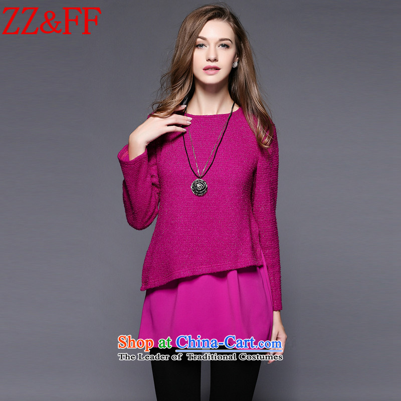 The autumn 2015 new Zz_ff larger women leave two loose video thin coat long-sleeved sweater T-shirtsin redXXXL ZZS9618 female