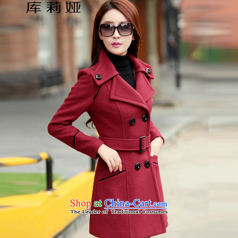 Library Leah 2015 autumn and winter new Korean Sau San video thin coat of Europe and thick hair girl in long? gross K088 jacket? wine red XL, library Leah shopping on the Internet has been pressed.