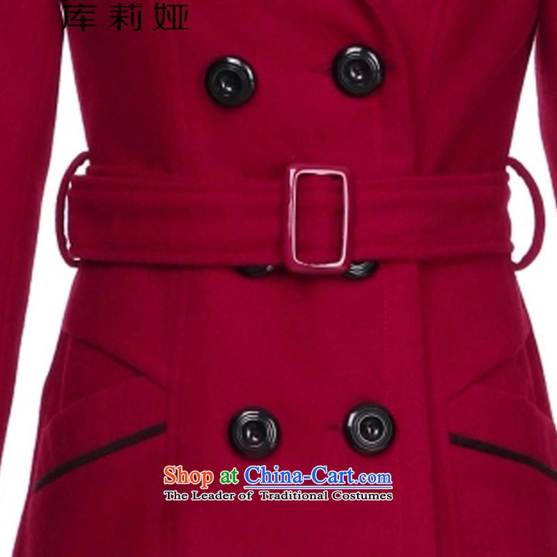 Library Leah 2015 autumn and winter new Korean Sau San video thin coat of Europe and thick hair girl in long? gross K088 jacket? wine red XL, library Leah shopping on the Internet has been pressed.