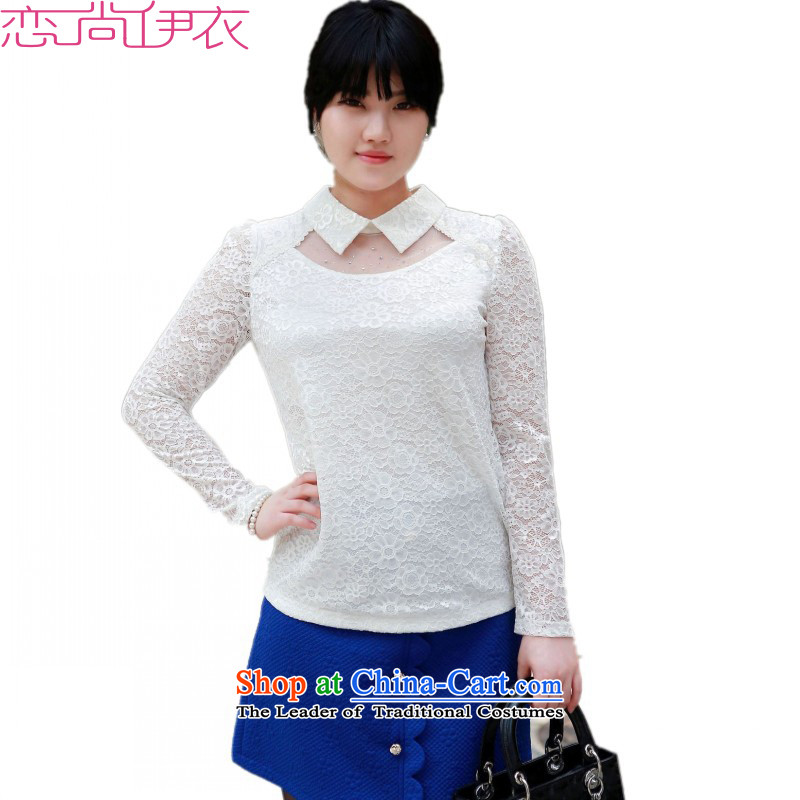 Payment on delivery to xl shirt 2015 new women's elegant OL sexy fluoroscopy ironing drill collars Long-Sleeve Shirt thick-mei lace of approximately 140-155 2XL RED, land is of Yi , , , shopping on the Internet