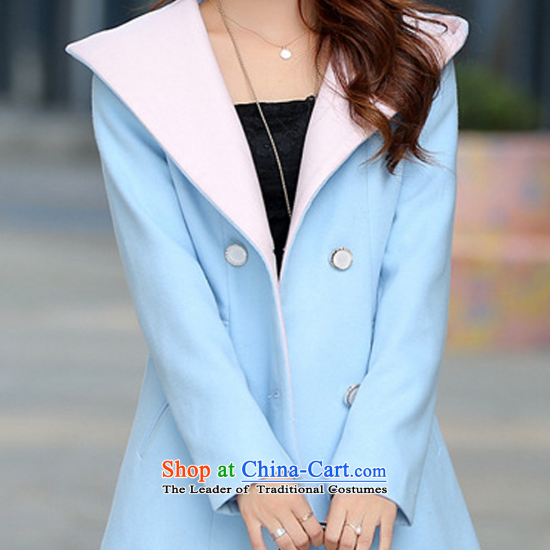 El-Hung-Lin Han girl coats gross?   in the long version jacket, autumn and winter load larger gross 219 female sky blue coat? XL, El Red (YIHONGLIN Lam) , , , shopping on the Internet