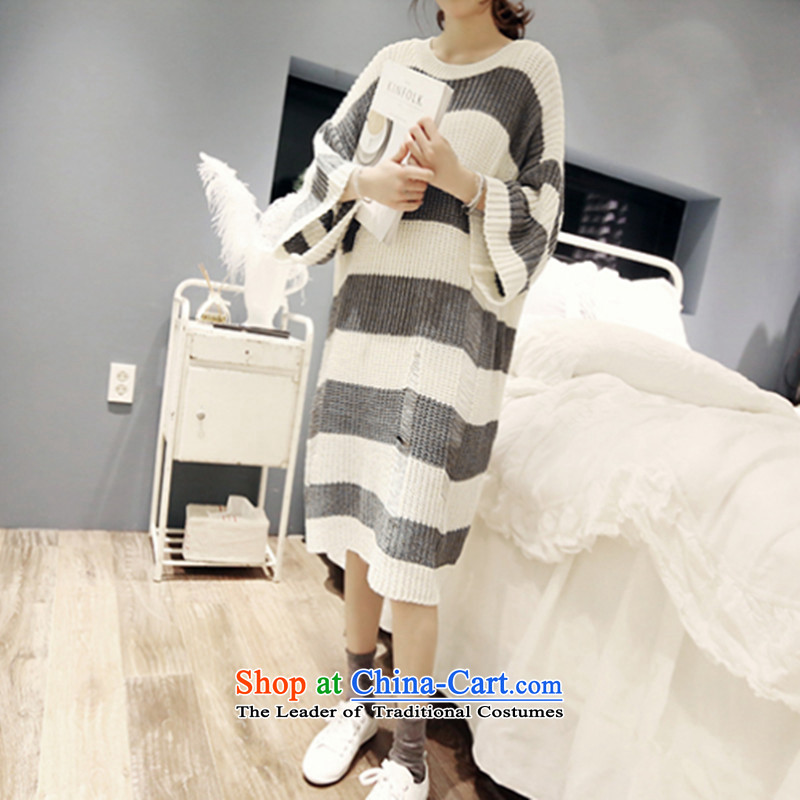 Replace the Spring and Autumn period the new 2015 Korea to increase women's code thick sister loose thick, Hin thin, Korea version long thick MM han bum stripes jacket and black sweater, a line code is tide (LINXCR) , , , shopping on the Internet