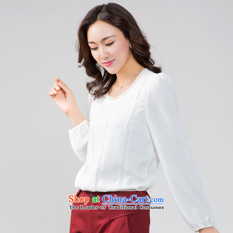 The interpolator auspicious 2015 to increase the number of women in the autumn of new expertise mm loose video thin round-neck collar long-sleeved shirt, forming the chiffon shirt K5591 T-shirt white 3XL, giggling auspicious shopping on the Internet has been pressed.