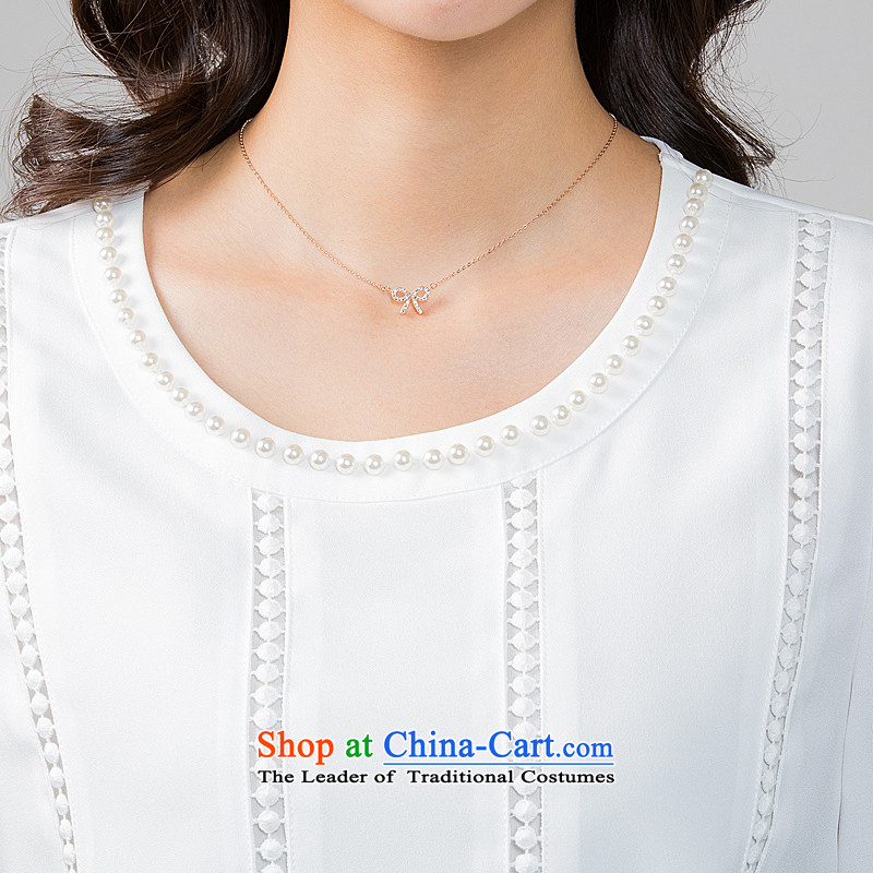 The interpolator auspicious 2015 to increase the number of women in the autumn of new expertise mm loose video thin round-neck collar long-sleeved shirt, forming the chiffon shirt K5591 T-shirt white 3XL, giggling auspicious shopping on the Internet has been pressed.