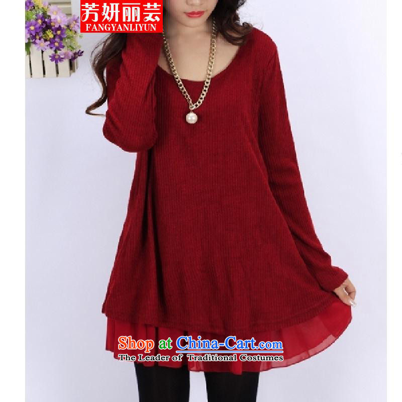 Charlene Choi Fong Lai-wan fall 2015 replacing larger female thick mm Korean loose video to increase long-sleeved thin dresses wine red XXXXL(180-200), Fang Yu Lai-wan shopping on the Internet has been pressed.