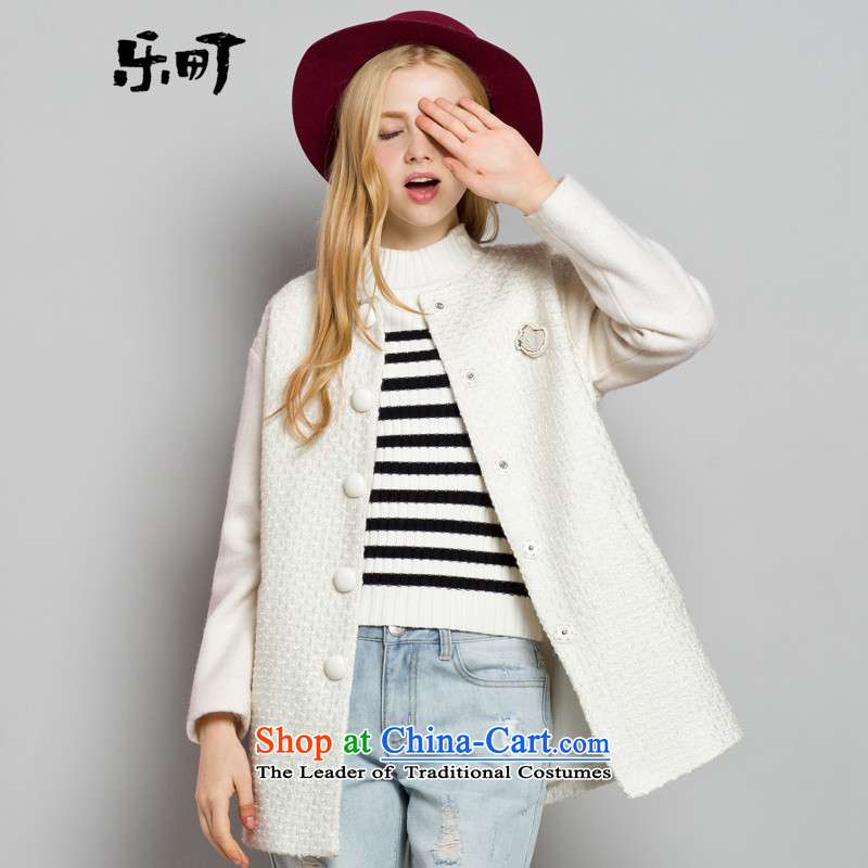 Lok-machi 2015 Autumn In New jacket, long hair? Simply stitching coats coats round-neck collar a female white?M_160 Jacket