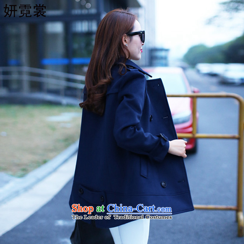 Charlene Choi Tysan 2015 Korean version of large numbers of ladies autumn and winter new fat mm to cloak gross lapel jacket is warm, double-a wool coat navy blue 2XL, Yeon Tysan shopping on the Internet has been pressed.
