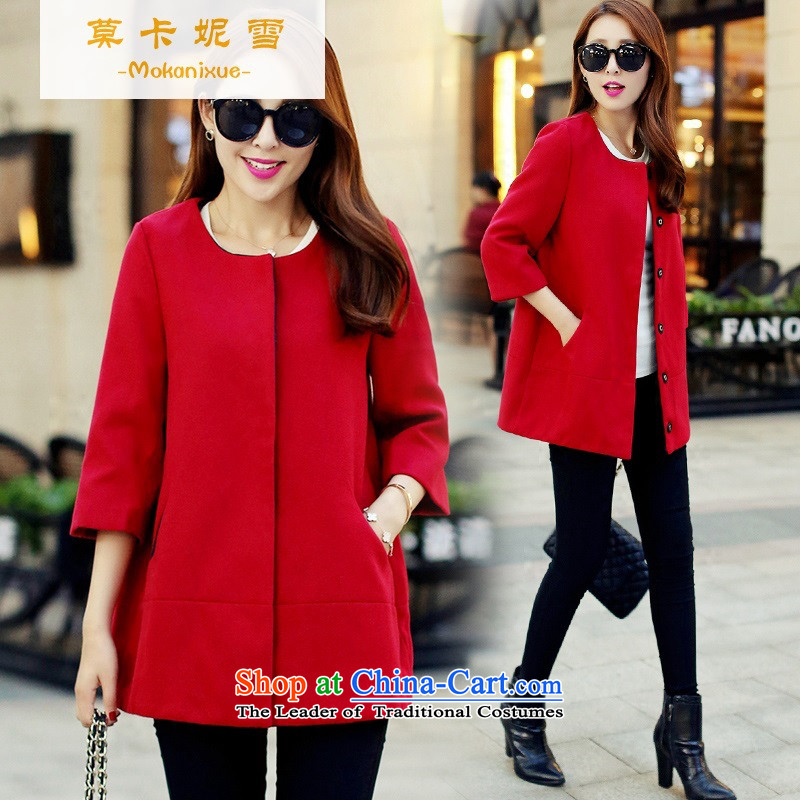 Morcar Connie snow fall 2015 Women's round-neck collar 7 cuff cocoon-red long solid color coat a gross? jacket coat Korea Red M Moka Connie Snow (mokanixue) , , , shopping on the Internet