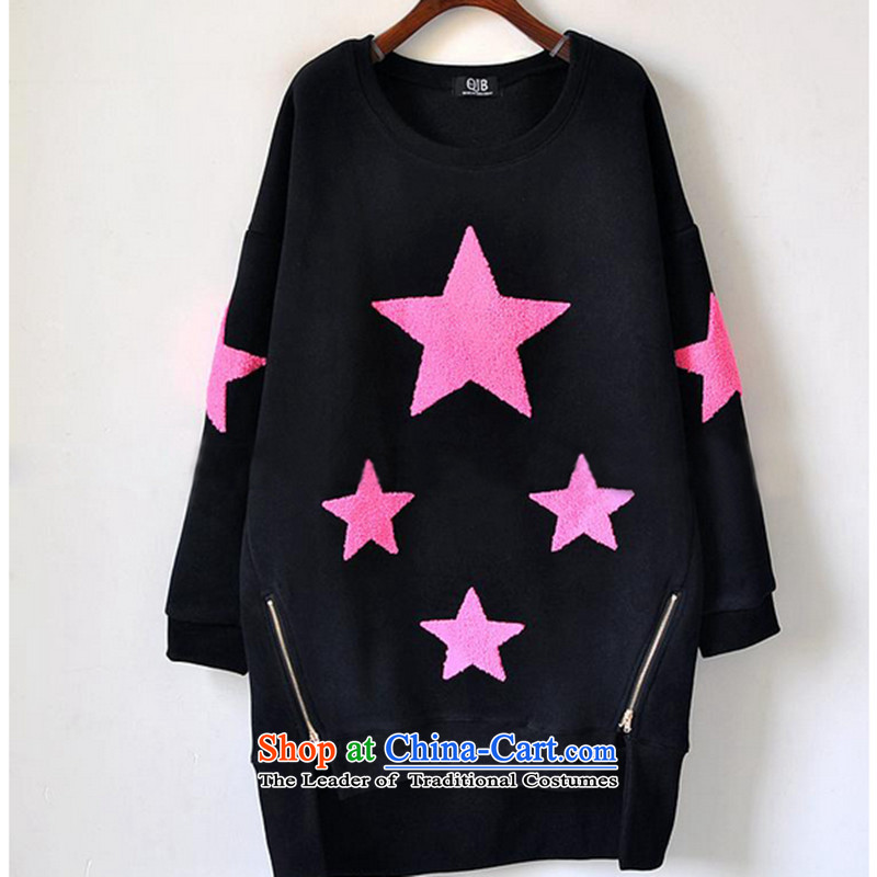 Replace the Spring and Autumn period the new 2015 Korean women to increase the number of students in a relaxd thick MM long thick thick, Hin thin, thick sister Fall Winter Sweater jacket and black large XXXL code