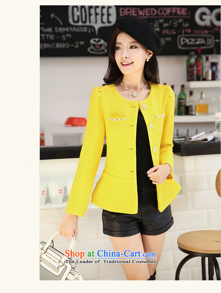 Joe customers fall 2015 new women's small elegant nail pearl wind-Sau San video thin hair? Single Row deduction coats of solid color, short cardigan round-neck jacket Yellow M picture, prices, brand platters! The elections are supplied in the national character of distribution, so action, buy now enjoy more preferential! As soon as possible.