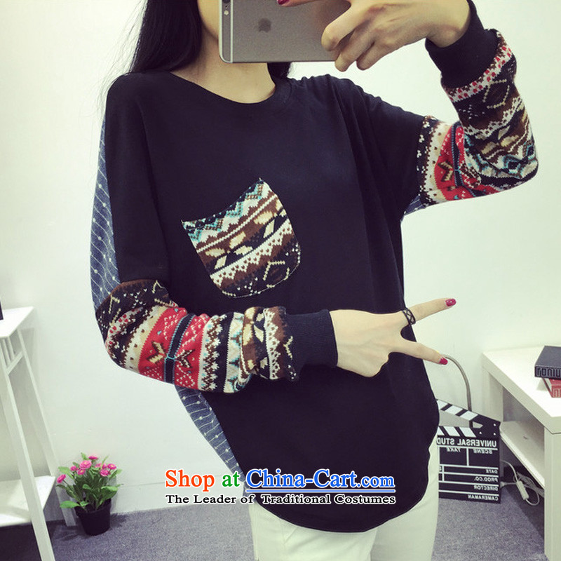 O Ya-ting Korean version of the new to increase women's code 2015 autumn and winter thick mm video thin leisure long-sleeved T-shirt with round collar forming the women of the Netherlands shirt 887 Black 2XL 125-160 recommends that you, O Jacob aoyating Ting () , , , shopping on the Internet