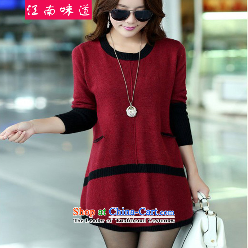 Gangnam-gu 2015 Autumn replacing Europe taste for larger women to increase long-sleeved round-neck collar in MM thick long Sleek and versatile sweater wine red 3XL recommendations 160-180 catty