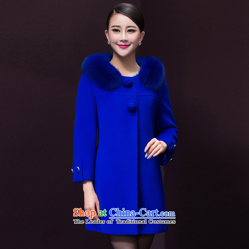 Meijia Garment 2015 autumn and winter in long small wind jacket is Heung Gross 597 BLUE XL
