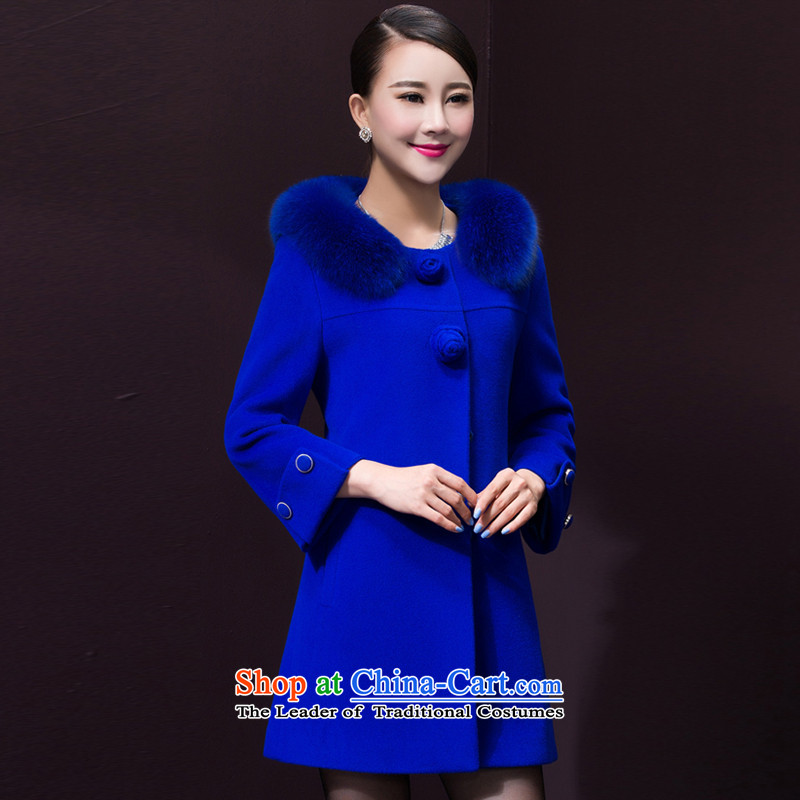 Meijia Garment 2015 autumn and winter in long small wind jacket is Heung Gross 597 BLUE XL, Monica Yi (MEIJIAYI) , , , shopping on the Internet