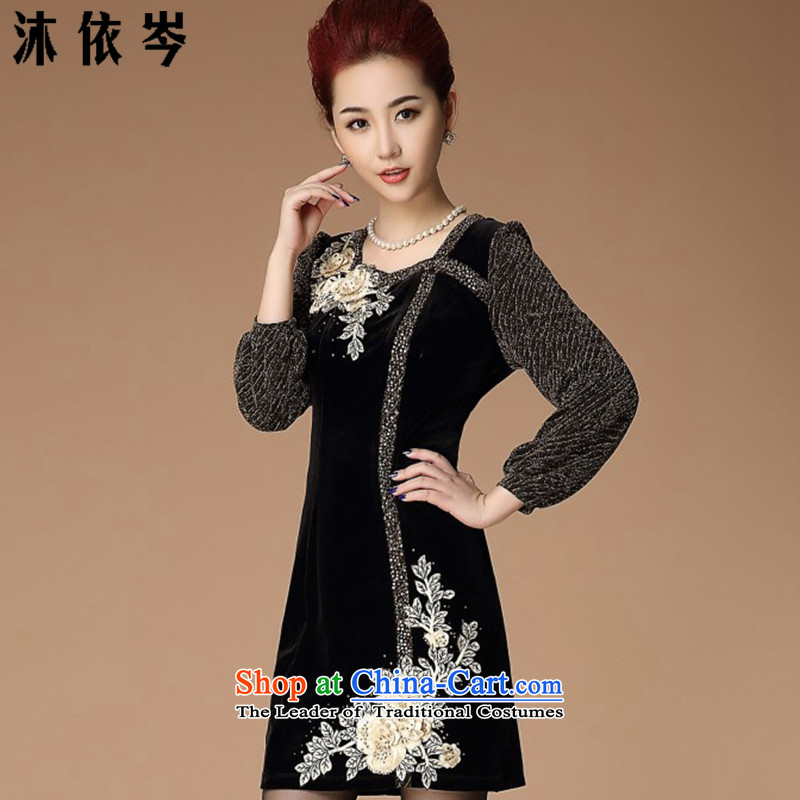 In accordance with the CEN 2015 Autumn bathing in the new larger female embroidery embroidery Sau San middle-aged moms high waist Kim commuting velvet dresses 885# XXL, black bathing in accordance with the CEN (MYC) , , , shopping on the Internet