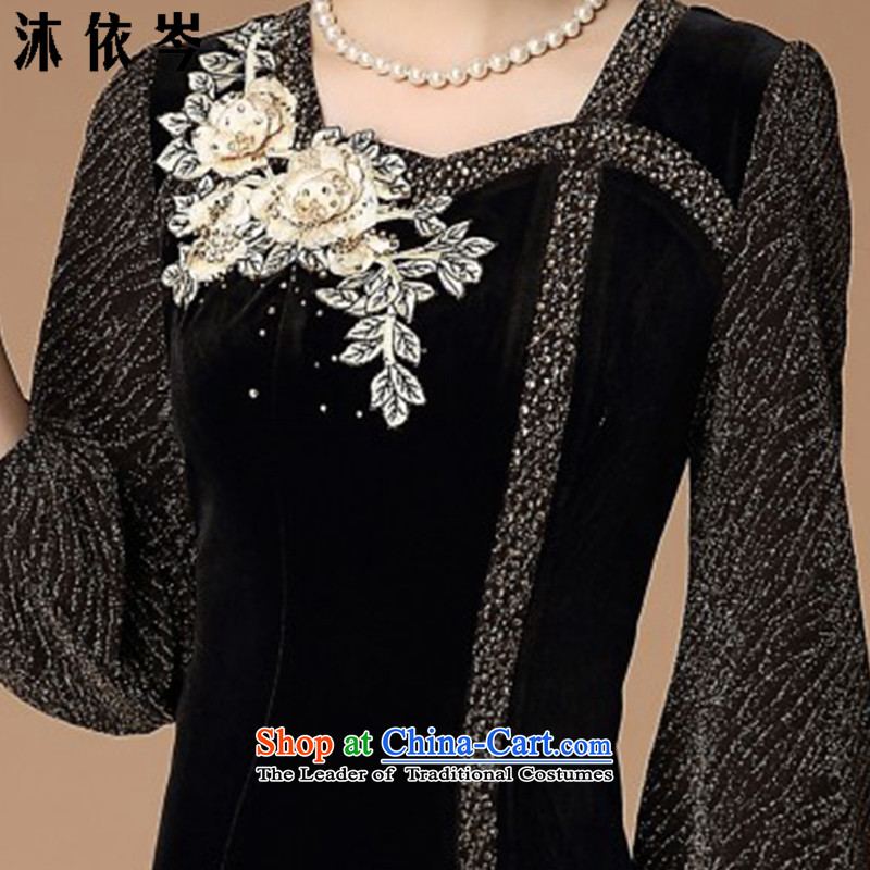 In accordance with the CEN 2015 Autumn bathing in the new larger female embroidery embroidery Sau San middle-aged moms high waist Kim commuting velvet dresses 885# XXL, black bathing in accordance with the CEN (MYC) , , , shopping on the Internet