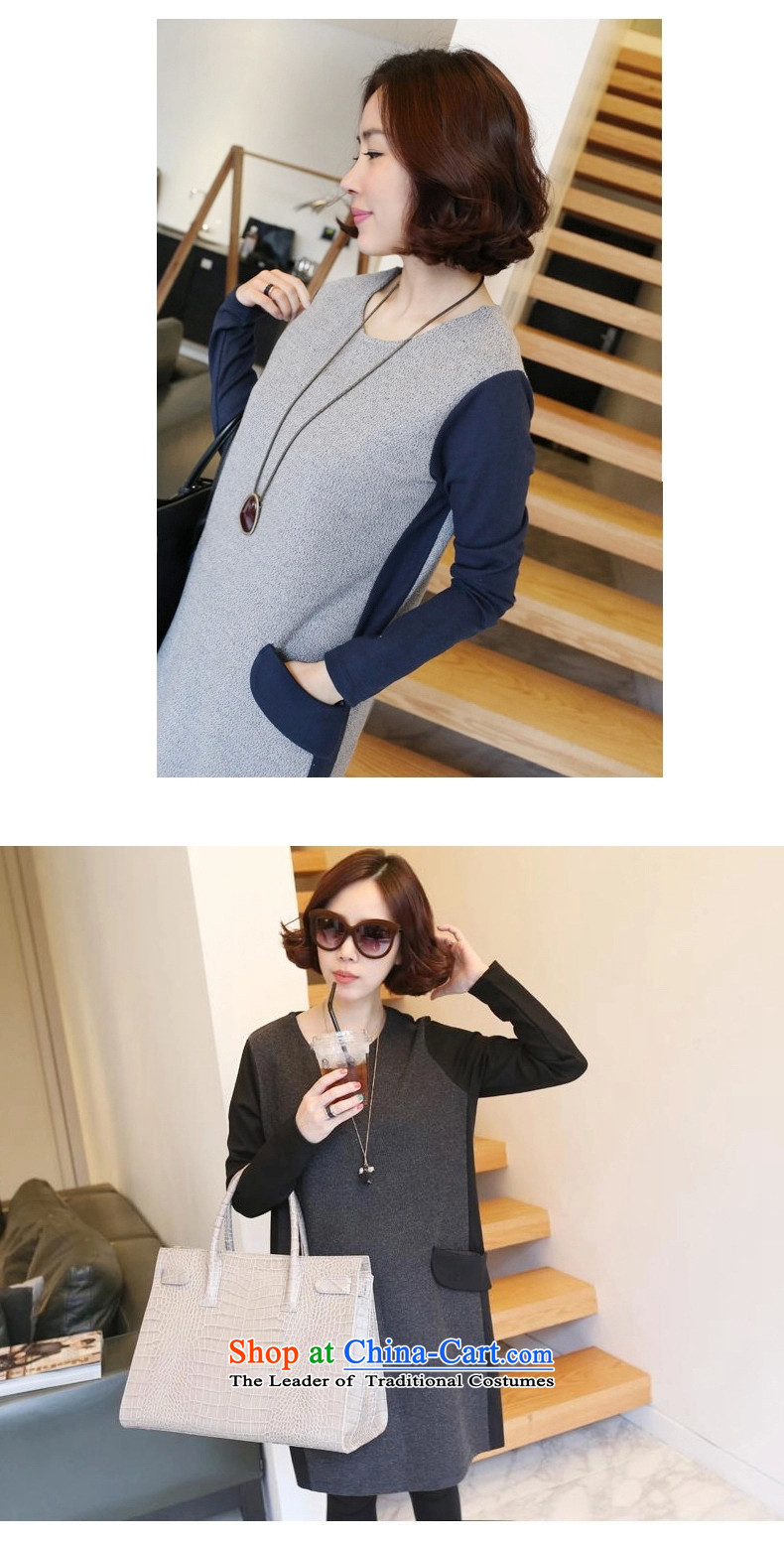 Stauffen 2015 long-sleeved dresses autumn and winter female new Korean Large Tri-color code knocked women's dresses 8808 Light Gray + navy blue XL Photo, prices, brand platters! The elections are supplied in the national character of distribution, so action, buy now enjoy more preferential! As soon as possible.