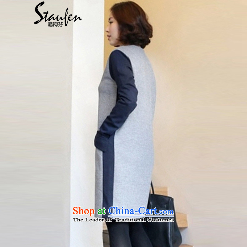 Stauffen 2015 long-sleeved dresses autumn and winter female new Korean Large Tri-color code knocked women's dresses 8808 Light Gray + navy blue XL, Stauffen (STAUFEN) , , , shopping on the Internet