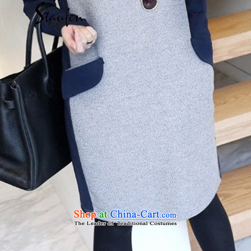 Stauffen 2015 long-sleeved dresses autumn and winter female new Korean Large Tri-color code knocked women's dresses 8808 Light Gray + navy blue XL, Stauffen (STAUFEN) , , , shopping on the Internet