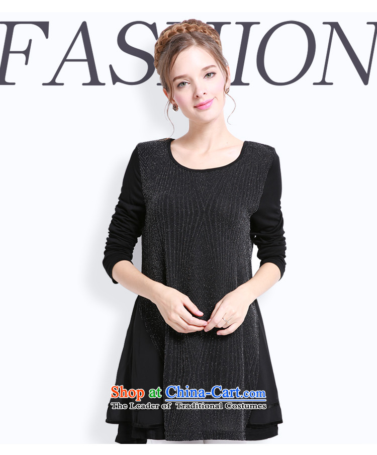 Shani flower, 2015 New) won the autumn version of large numbers of ladies thick mm chiffon stitching Sau San long-sleeved T-shirt with round collar 106 Black 5XL- autumn new image, prices, brand platters! The elections are supplied in the national character of distribution, so action, buy now enjoy more preferential! As soon as possible.