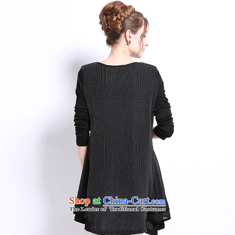 Shani flower, 2015 New) won the autumn version of large numbers of ladies thick mm chiffon stitching Sau San long-sleeved T-shirt with round collar 106 Black 5XL- autumn new, Shani Flower (D'oro) sogni shopping on the Internet has been pressed.