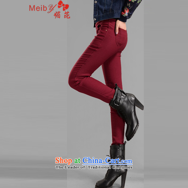 Sleek and versatile large meiby code women autumn and winter new plus extra thick castor trousers elasticated lint-free, forming the Waist Trousers, wearing thin female trousers Sau San video 807 805 XXXL, of wine red (meiby) , , , shopping on the Internet