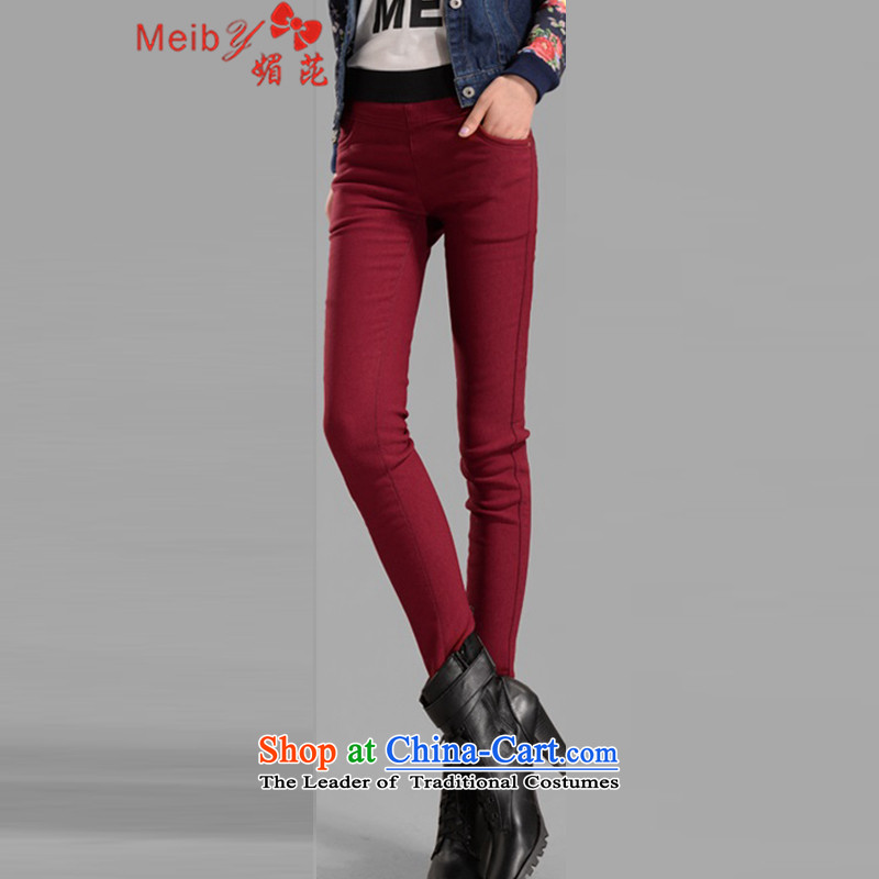 Sleek and versatile large meiby code women autumn and winter new plus extra thick castor trousers elasticated lint-free, forming the Waist Trousers, wearing thin female trousers Sau San video 807 805 XXXL, of wine red (meiby) , , , shopping on the Internet