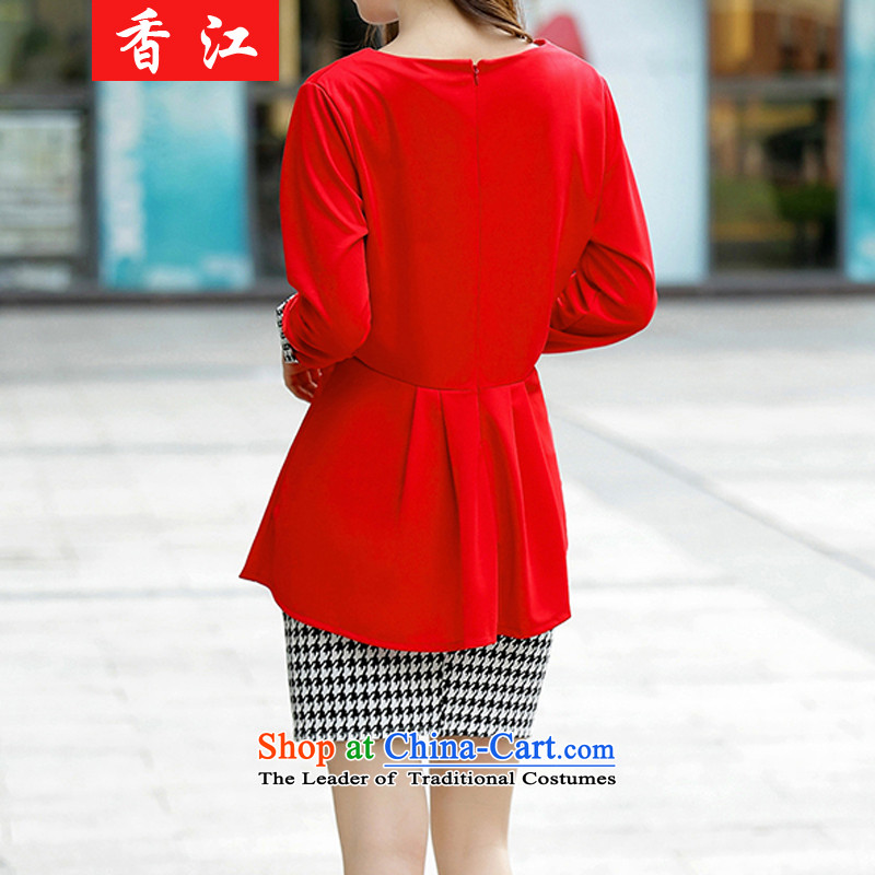 Xiang Jiang autumn 200mm thick catty to xl female graphics thin chidori long-sleeved shirt, forming the thick sister dresses two kits female 002 big red code 4XL, Xiangjiang , , , shopping on the Internet