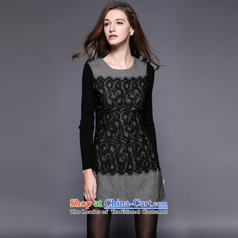 The Ni dream new) Autumn 2015, Europe and the large number of ladies thick mm temperament stitching lace dresses y3439 long-sleeved black XXXXL, Mano Connie Dream , , , shopping on the Internet
