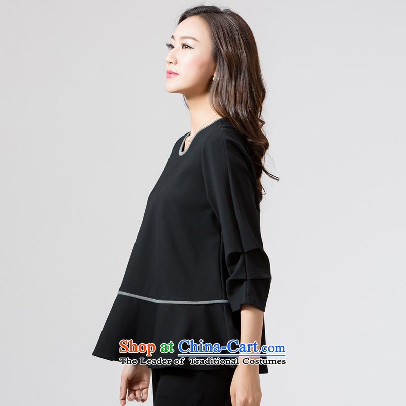 The interpolator auspicious New) Autumn 2015 large female thick mm video thin 7 loose T-shirt-sleeves T-shirt, black pearl 4XL, K5691 auspicious shopping on the Internet has been pressed.