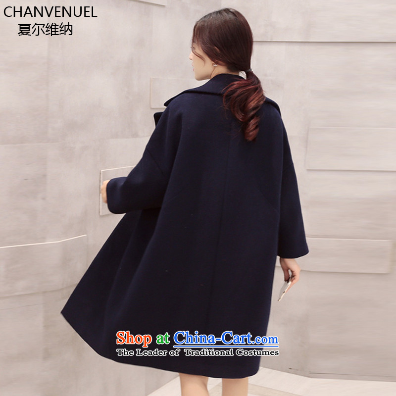 (d) Gross Sharma, Ms. coat? 2015 autumn and winter new women's large Korean version of long thick hair type cocoon female cashmere overcoat? a wool coat navy M Sharma (CHANVENUEL) , , , shopping on the Internet