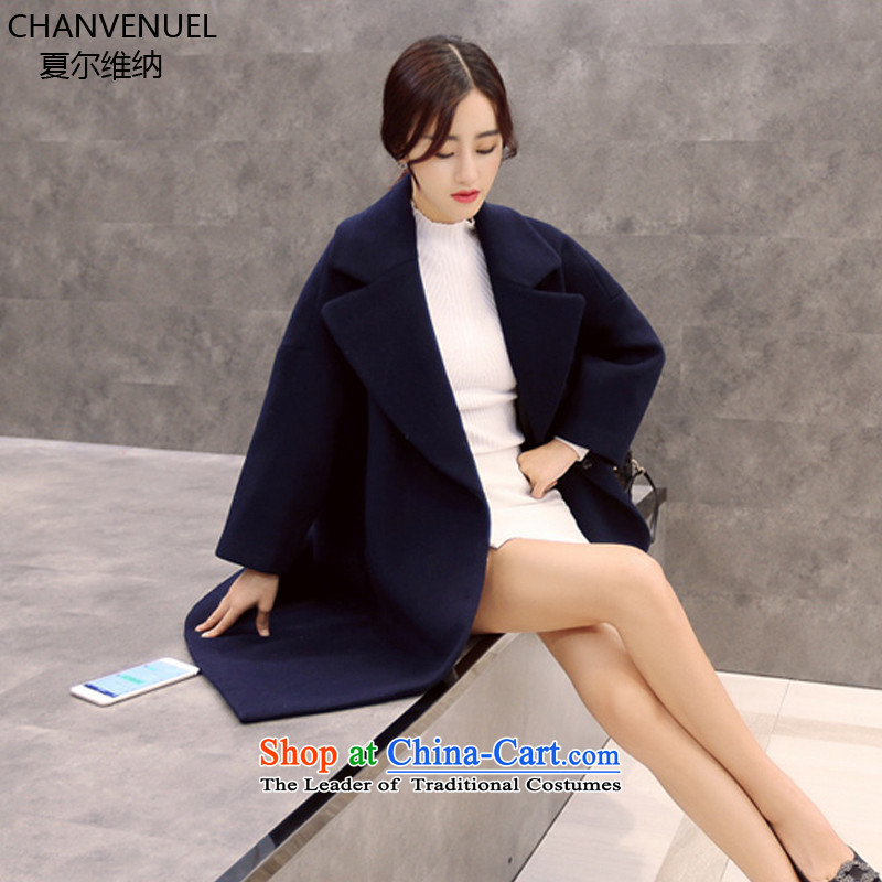(d) Gross Sharma, Ms. coat? 2015 autumn and winter new women's large Korean version of long thick hair type cocoon female cashmere overcoat? a wool coat navy M Sharma (CHANVENUEL) , , , shopping on the Internet