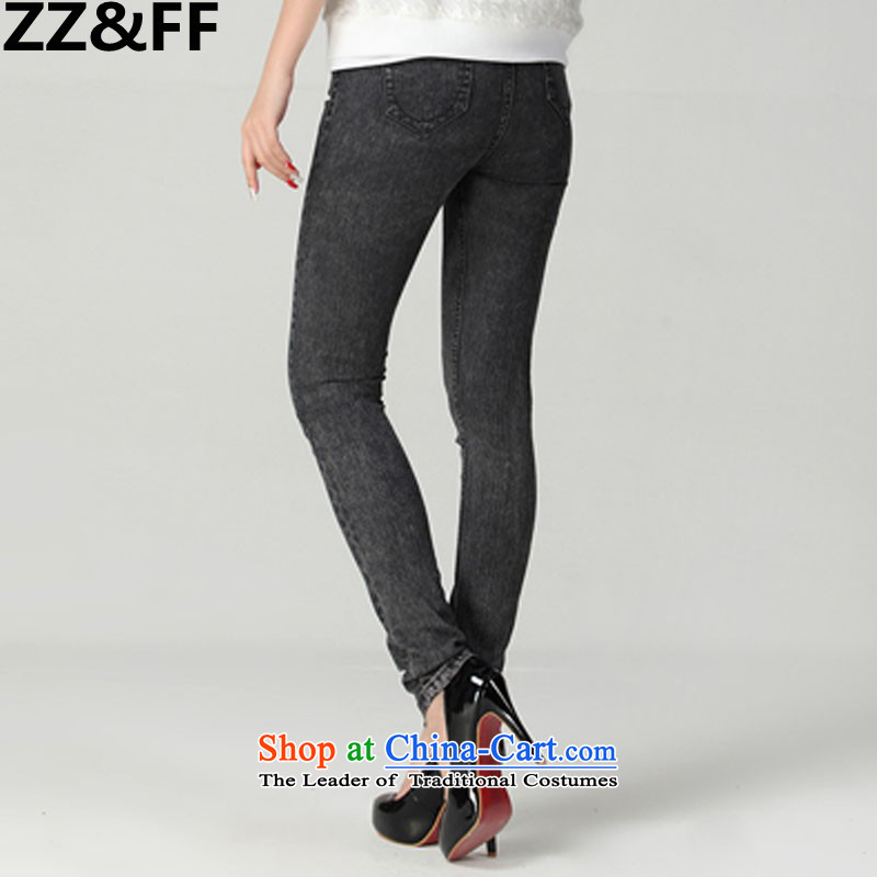 The autumn 2015 new Zz&ff Korean version of Fat MM trendy decorated in video code female thin stretch denim pants 2136 carbon larger 3XL,ZZ&FF,,, shopping on the Internet