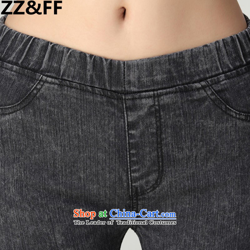 The autumn 2015 new Zz&ff Korean version of Fat MM trendy decorated in video code female thin stretch denim pants 2136 carbon larger 3XL,ZZ&FF,,, shopping on the Internet