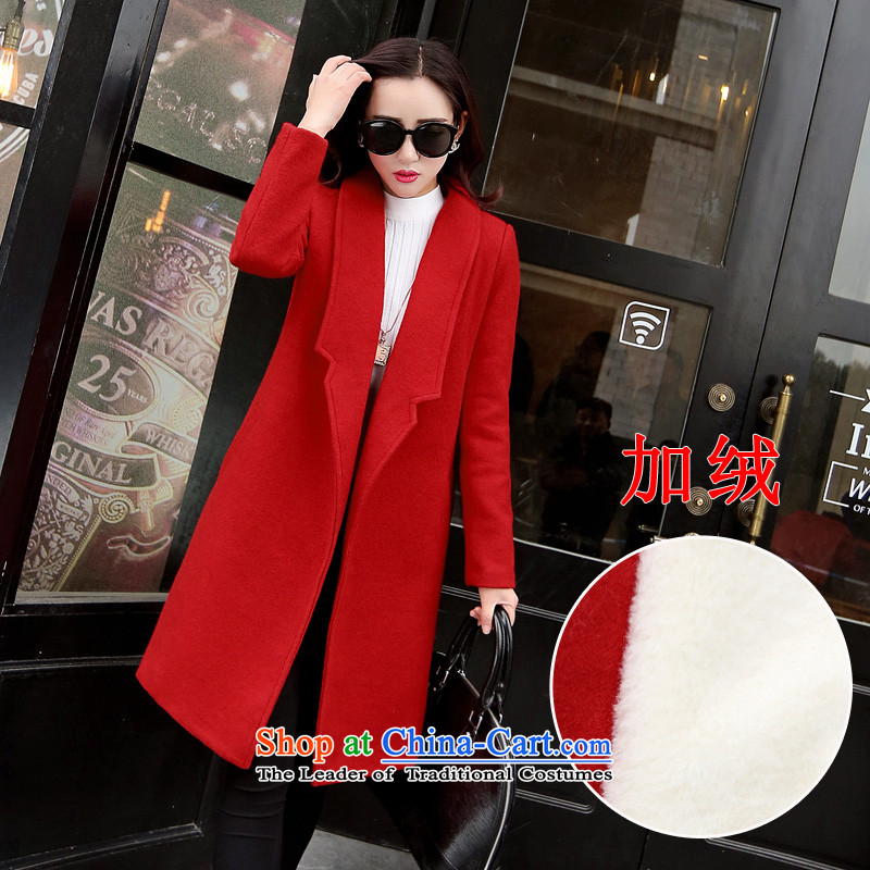 More Micro 2015 Winter HIV new Korean cashmere long pure colors in long-sleeved gross? The jacket coat it lint-free slimming female red plus lint-free HIV more micro , , , L, online shopping