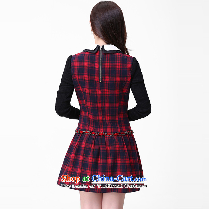 Song Of Yue xl autumn and winter 2015 new mm thick Korean style leisure. Long Classic Grid Sau San video thin dress Q3048 4XL(165-180 red), Song of Yue Jin , , , shopping on the Internet