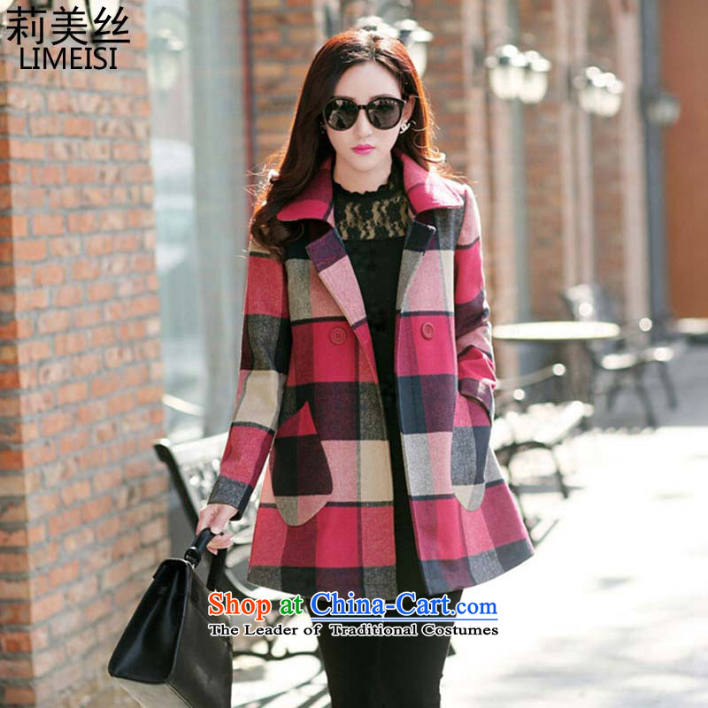 Li Mei wool coat women 2015? autumn and winter new Korean reverse collar double-checked jacket for larger gross? In long coats pictures_??XXXL color