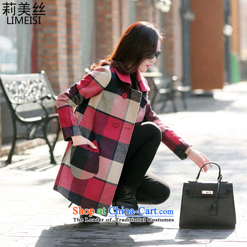 Li Mei wool coat women 2015? autumn and winter new Korean reverse collar double-checked jacket for larger gross? In long coats pictures)? XXXL, color (limeisi Mei Li) , , , shopping on the Internet
