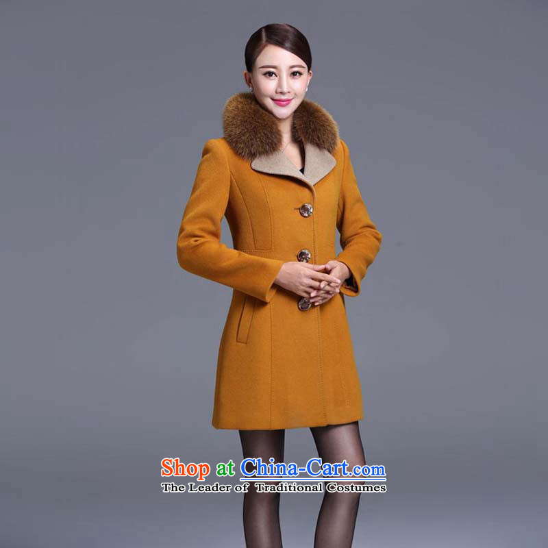 Alfa Romeo Lei Han version 2015 winter coats new cashmere overcoat and stylish in cultivating the girl long fox washable wool coat is gross 9015 Yellow , L, honey au lait (MIOULREY) , , , shopping on the Internet